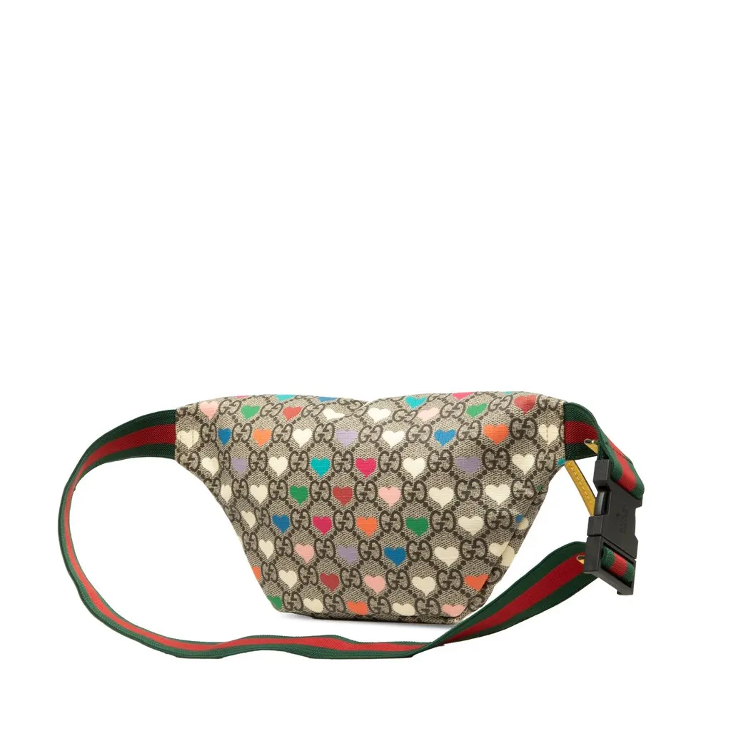 Gucci Kids GG Supreme Hearts Web Belt Bag Beige Very good - Back View