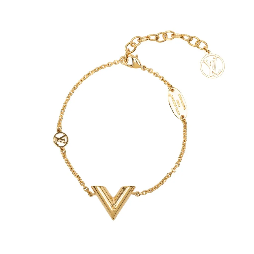 Louis Vuitton Gold Plated Essential V Bracelet Gold Metal Very good - Front View