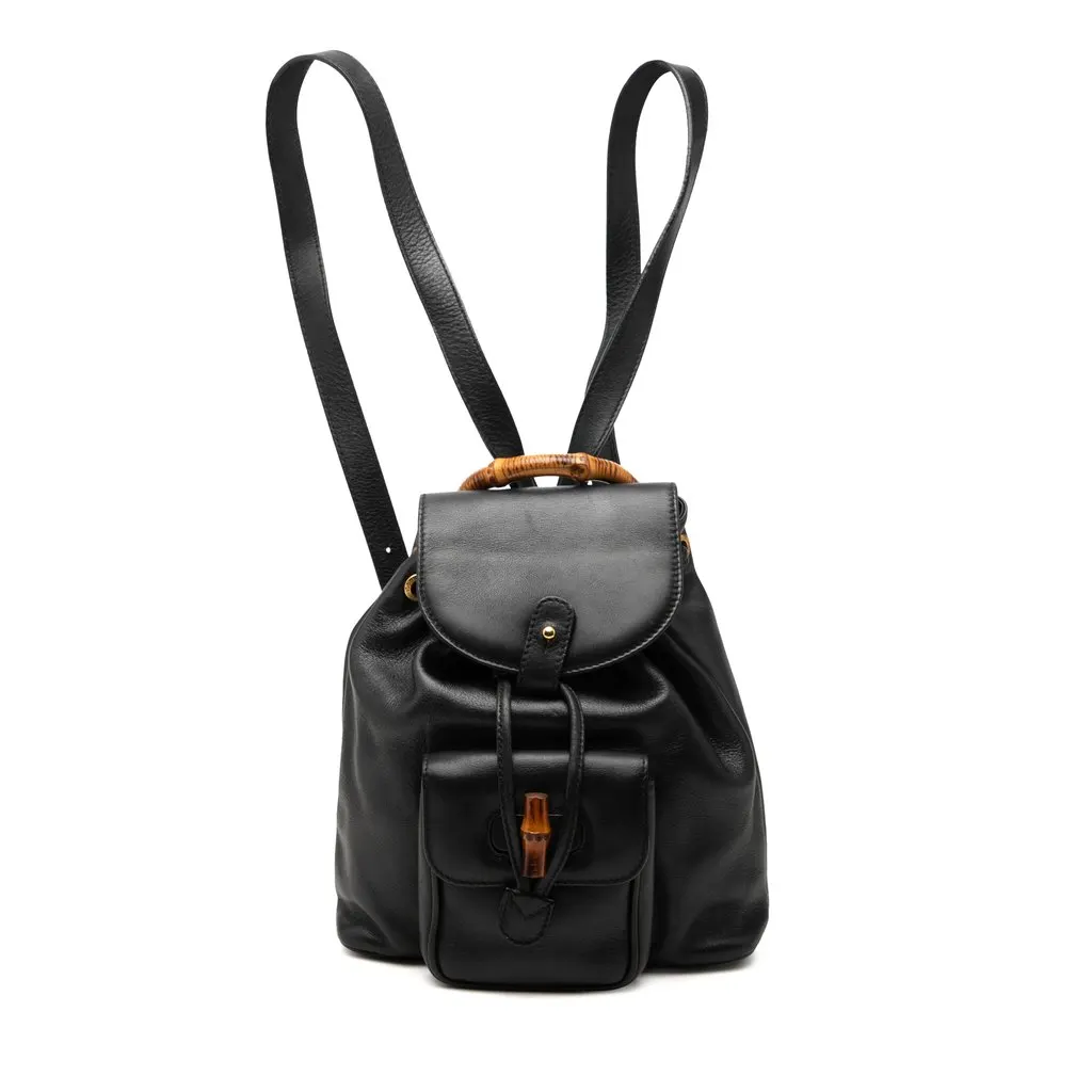Gucci Calfskin Bamboo Backpack Black Leather Very good - Front View