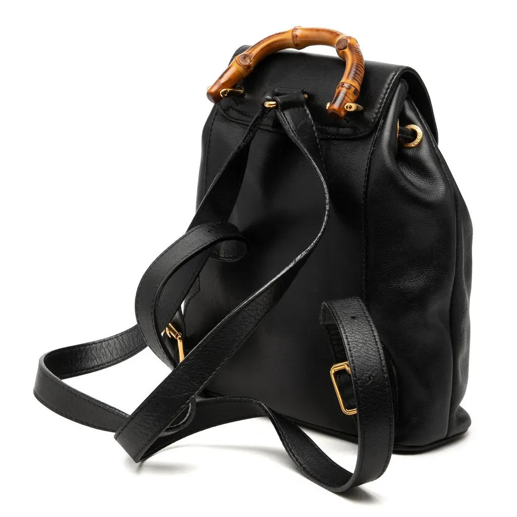 Gucci Calfskin Bamboo Backpack Black Leather Very good - Back View