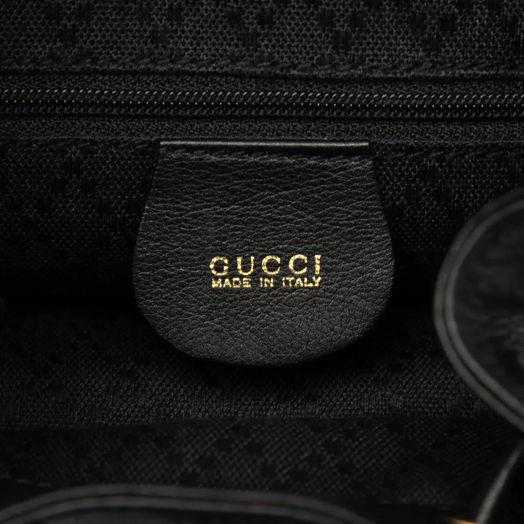 Gucci Calfskin Bamboo Backpack Black Leather Very good - Box View