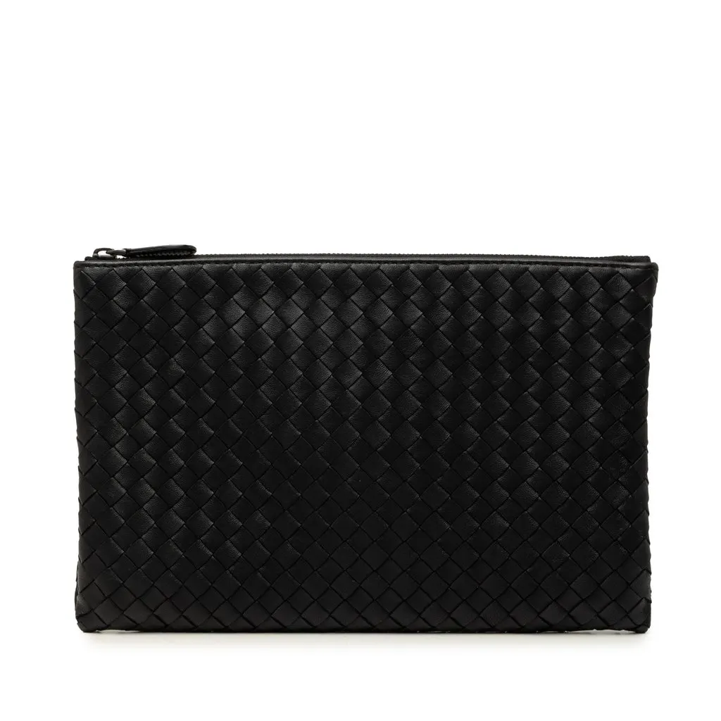Bottega Veneta Nappa Intrecciato Clutch Black Leather Very good - Front View