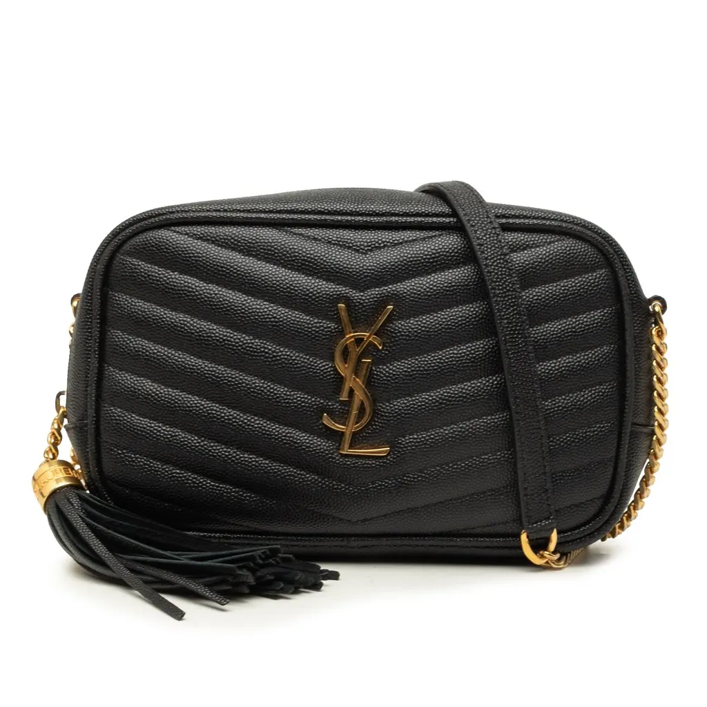 Saint Laurent Mini Grain de Poudre Chevron Monogram Lou Camera Bag Black Leather Very good - Front View
