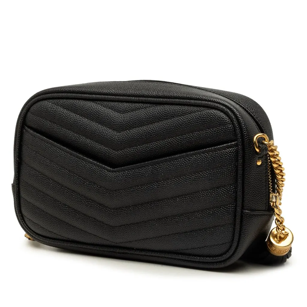 Saint Laurent Mini Grain de Poudre Chevron Monogram Lou Camera Bag Black Leather Very good - Back View