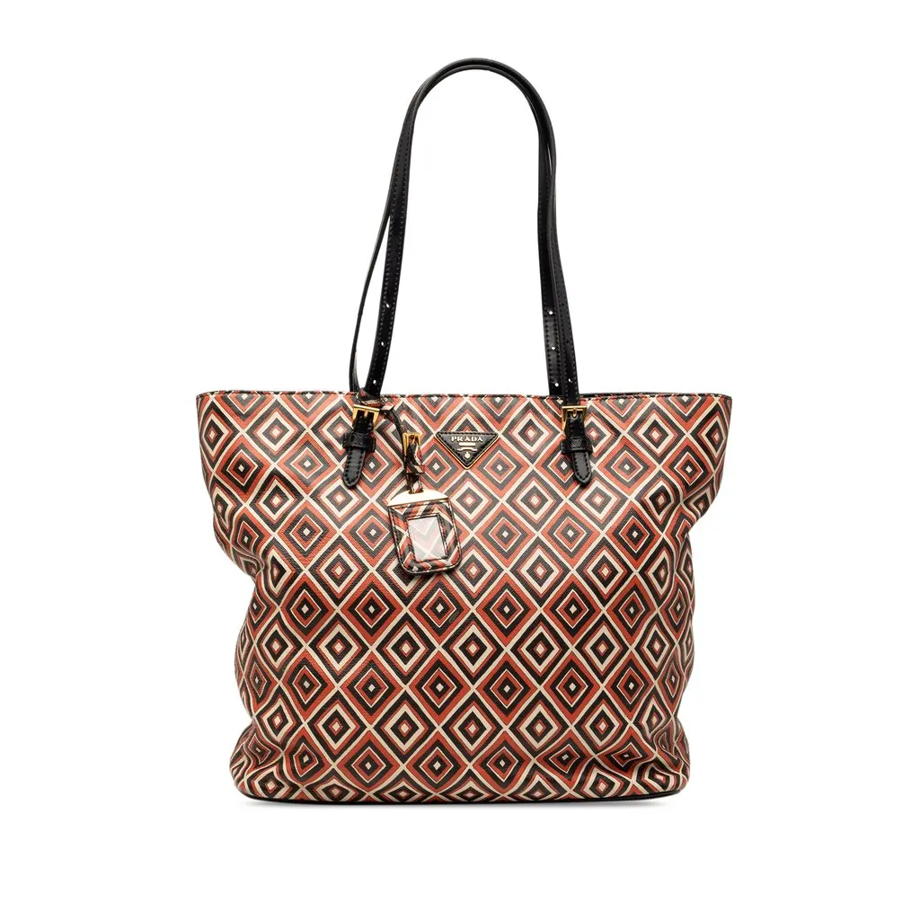 Prada Saffiano Diamond Print Tote Black Leather Very good - Front View