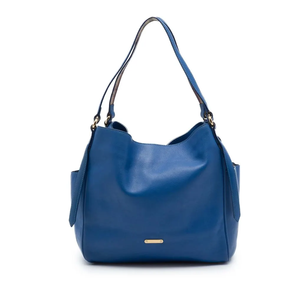 Burberry Small Grained Calfskin Canterbury Tote Blue Leather Very good - Front View