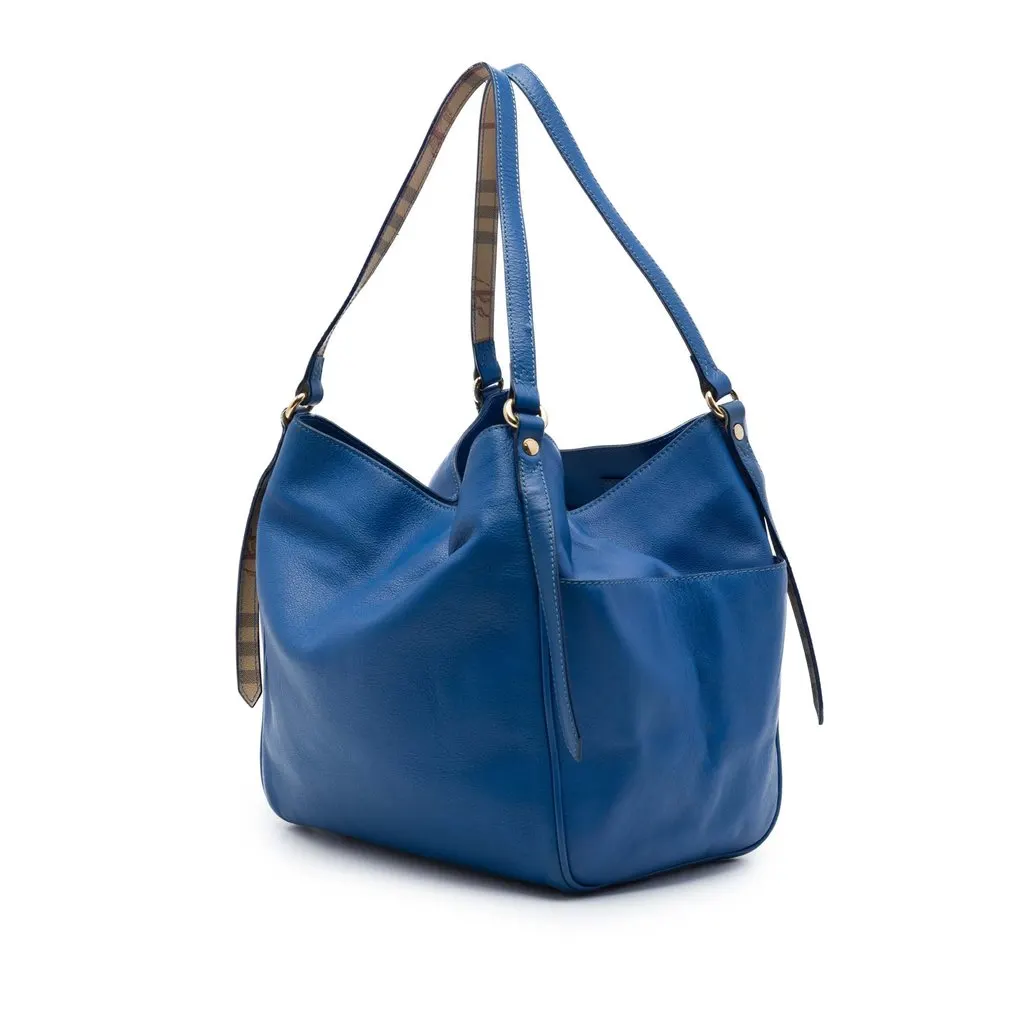 Burberry Small Grained Calfskin Canterbury Tote Blue Leather Very good - Back View