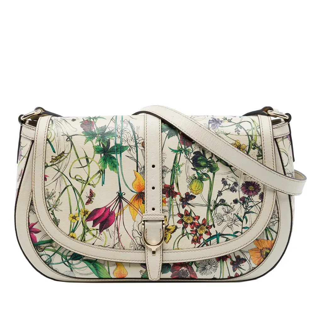 Gucci Calfskin Flora Nice Stirrup Crossbody White Leather Very good - Front View
