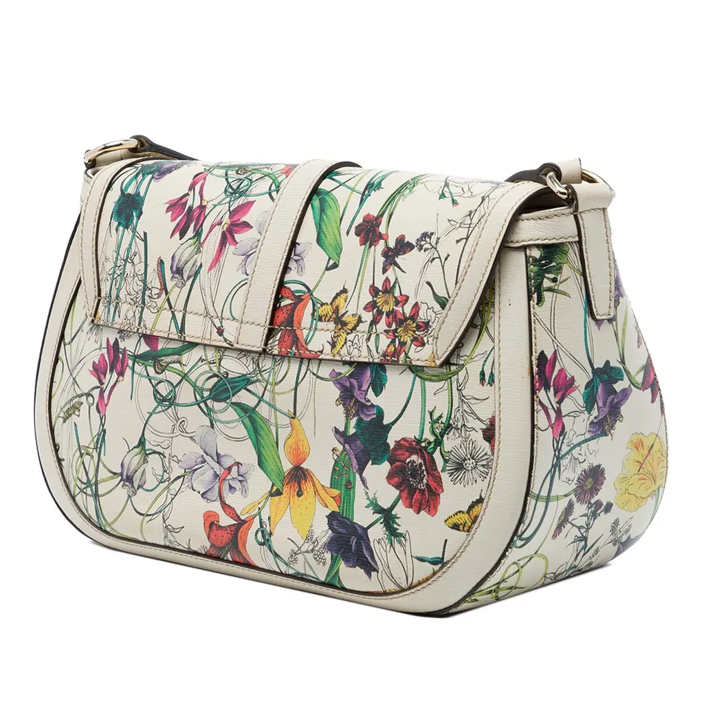 Gucci Calfskin Flora Nice Stirrup Crossbody White Leather Very good - Back View
