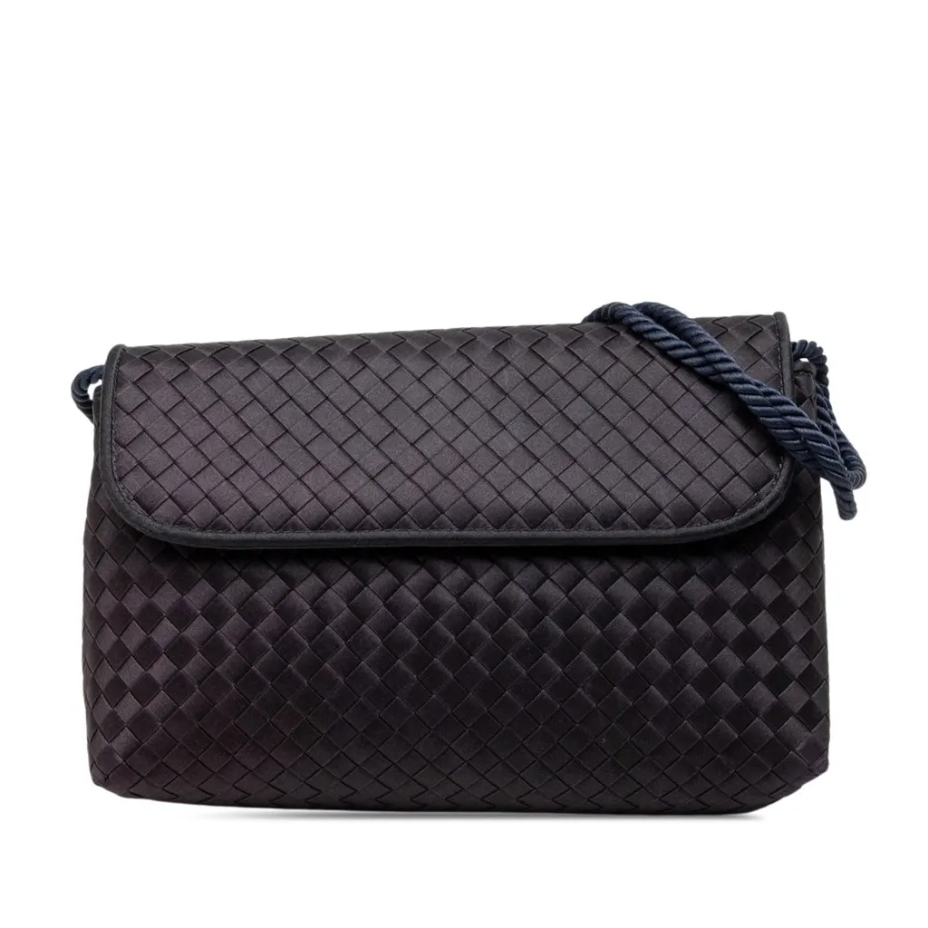 Bottega Veneta Satin Intrecciato Shoulder Bag Purple Very good - Front View