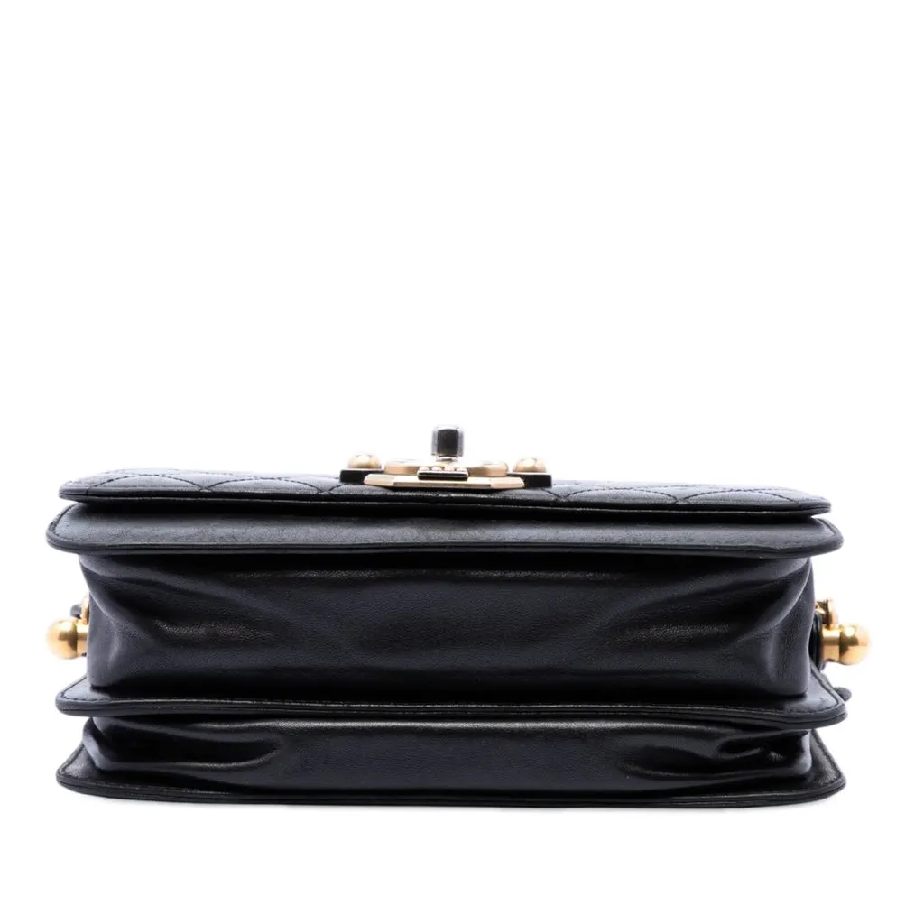 Chanel Paris Cosmopolite Medium Quilted Lambskin Ritz Flap Black Leather Very good - Inside View