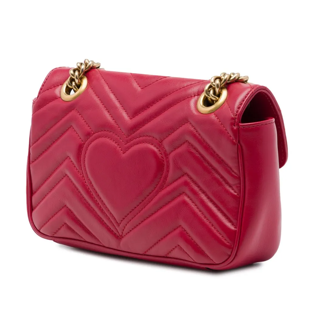 Gucci Small GG Marmont Matelasse Calfskin Shoulder Bag Red Leather Very good - Back View