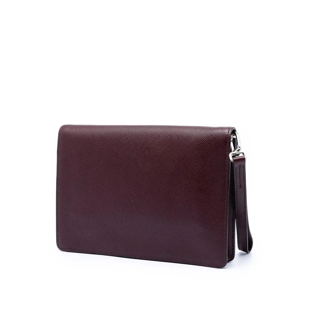Prada Saffiano Double Lock Convertible Clutch Red Leather Very good - Back View