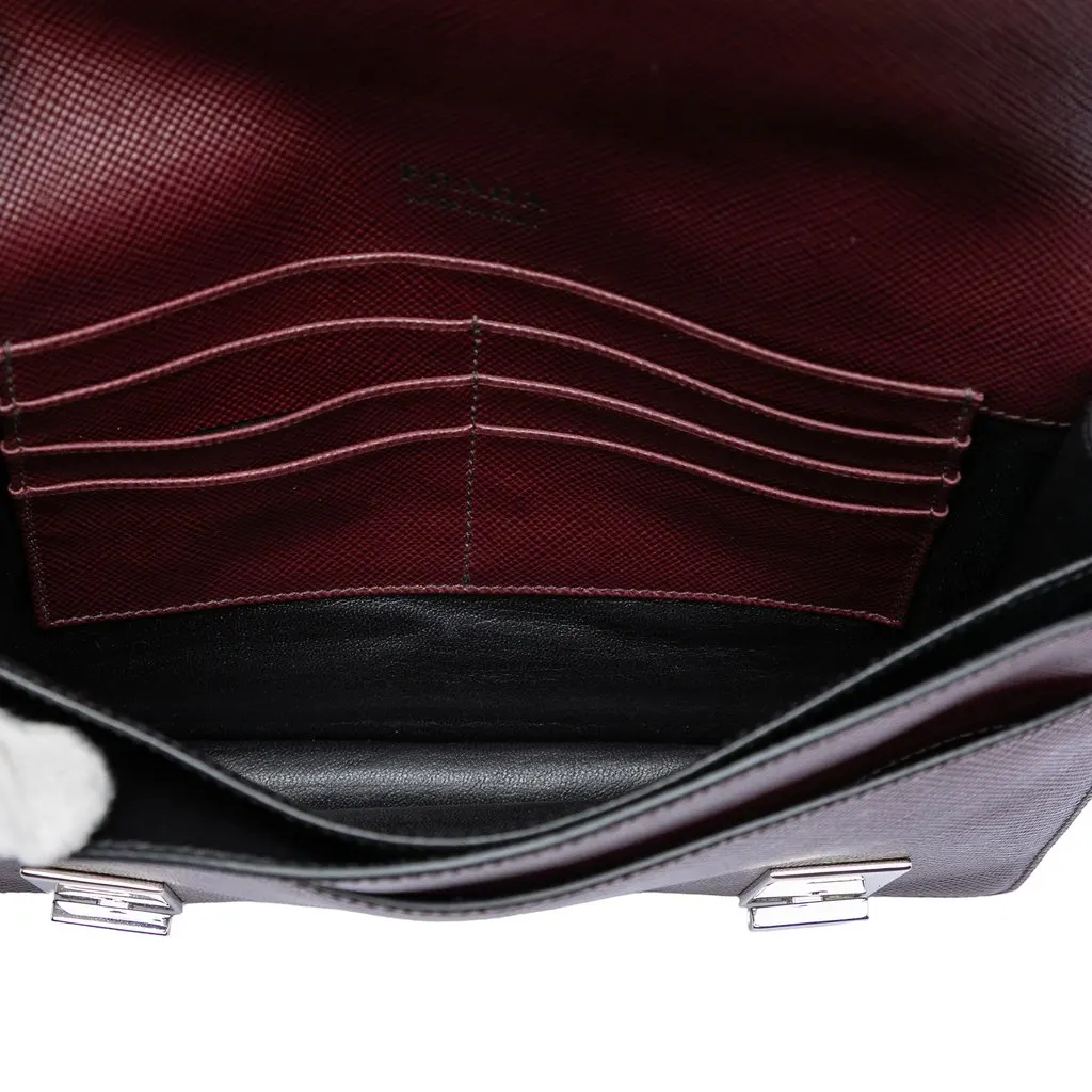 Prada Saffiano Double Lock Convertible Clutch Red Leather Very good - Model View