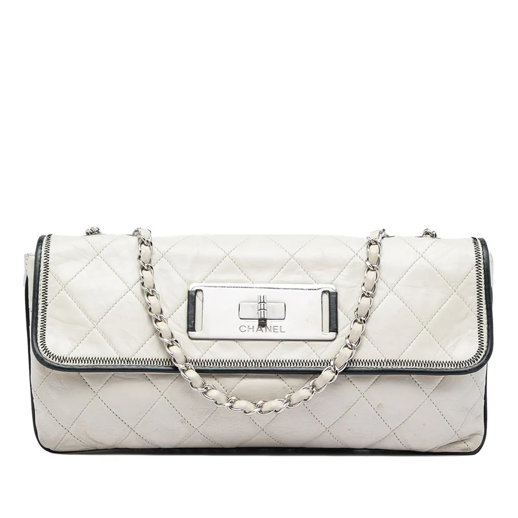 Chanel Quilted Aged Lambskin Reissue 2.55 East West Flap White Leather Very good - Front View