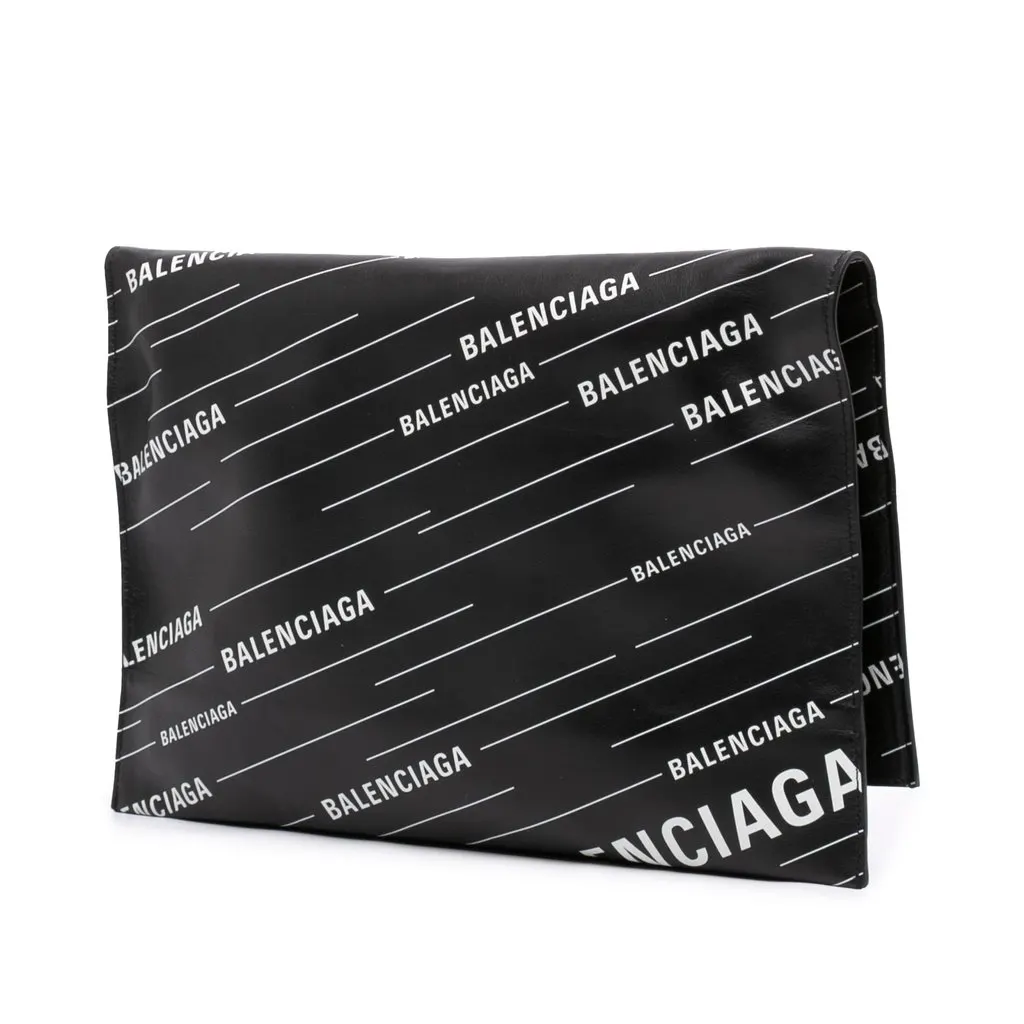 Balenciaga Calfskin Allover Logo Shopper Tote Black Leather Very good - Back View