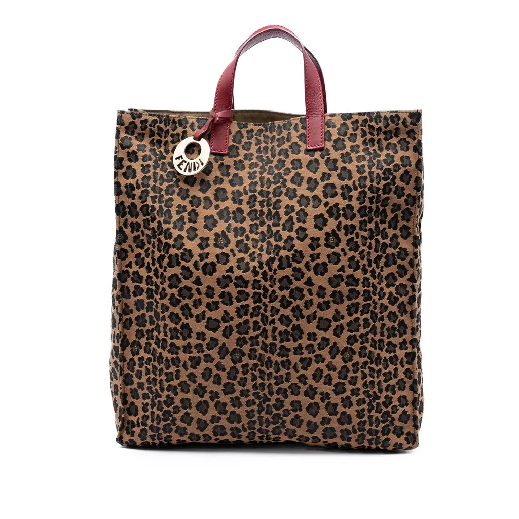 Fendi Leopard Printed Canvas Shopping Tote Brown Very good - Front View