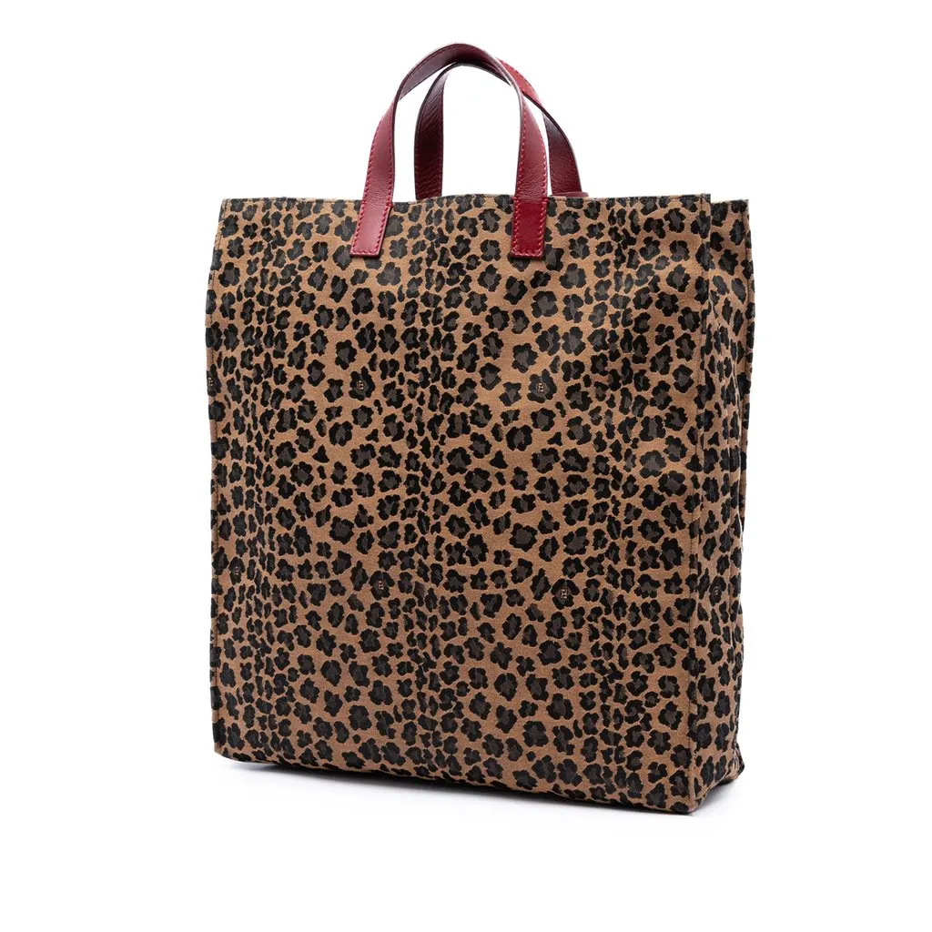 Fendi Leopard Printed Canvas Shopping Tote Brown Very good - Back View
