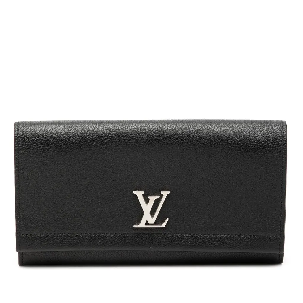 Louis Vuitton Leather Lockme II Long Wallet Black Leather Very good - Front View