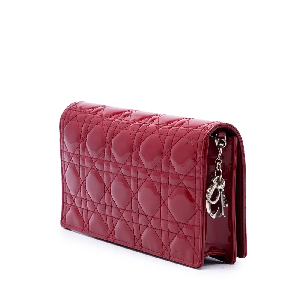 Dior Patent Cannage Lady Dior Chain Convertible Clutch Red Leather Very good - Back View