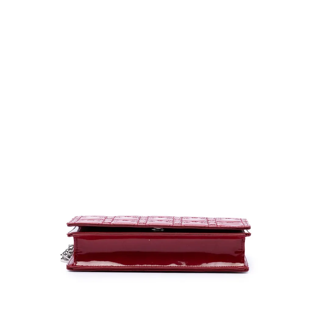 Dior Patent Cannage Lady Dior Chain Convertible Clutch Red Leather Very good - Inside View