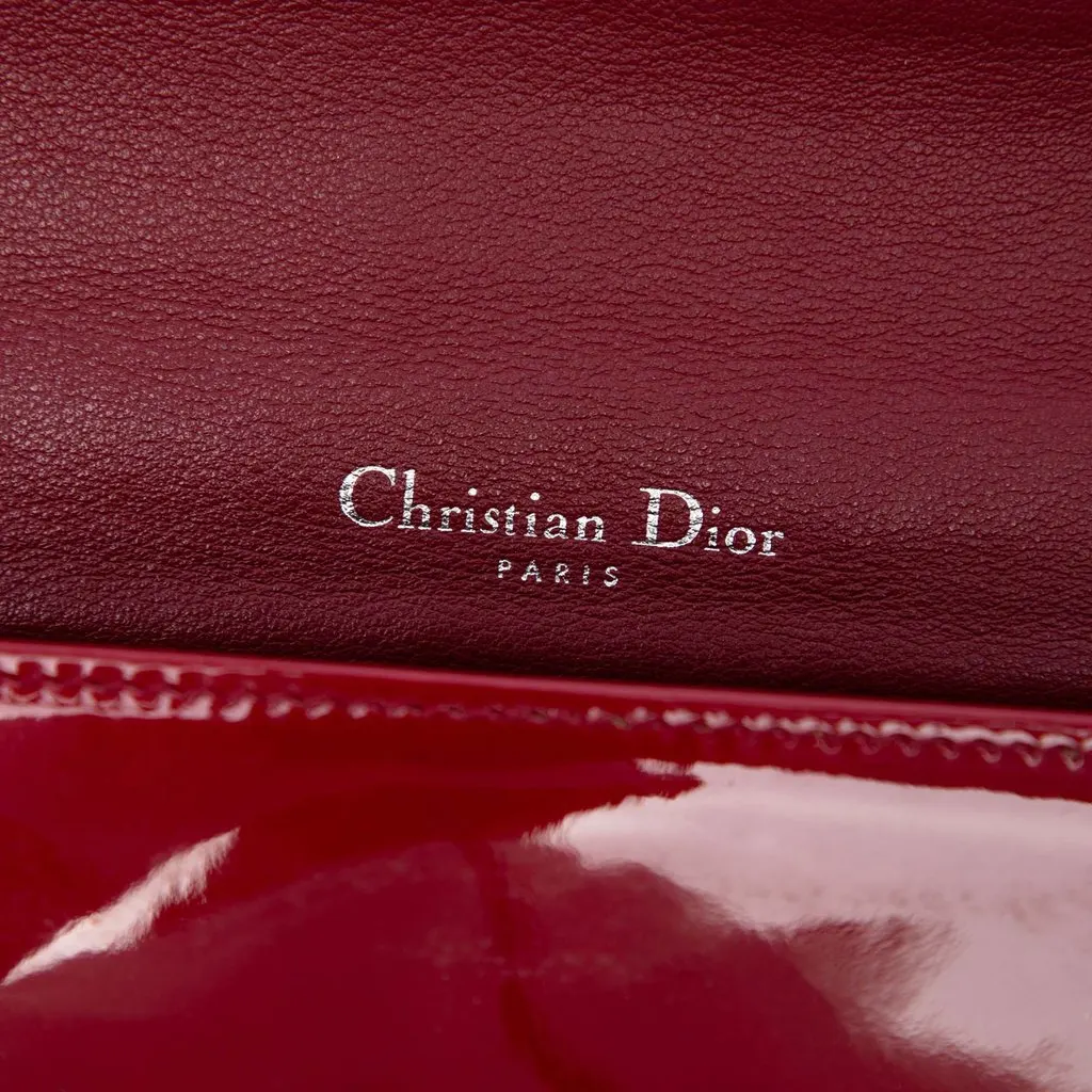 Dior Patent Cannage Lady Dior Chain Convertible Clutch Red Leather Very good - Box View