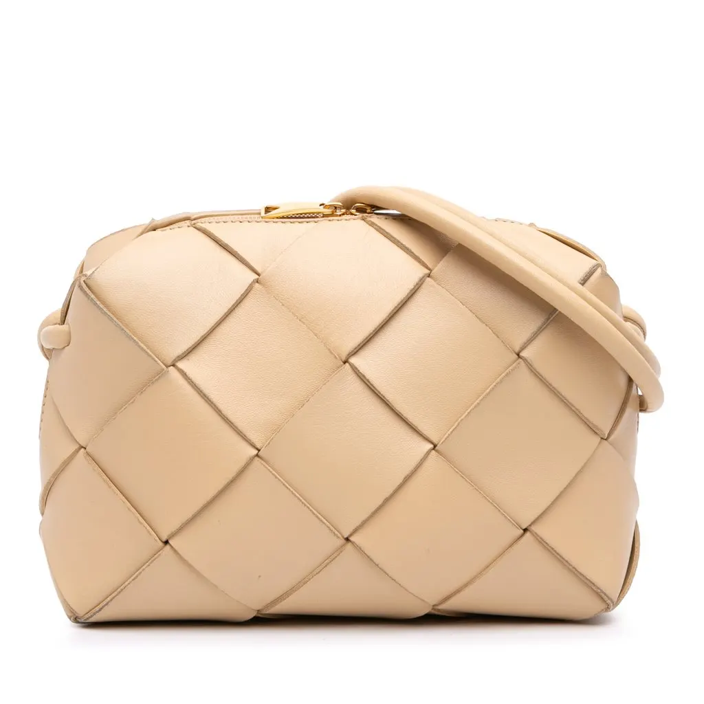 Bottega Veneta Small Lambskin Intreccio Cassette Camera Bag Beige Leather Very good - Front View