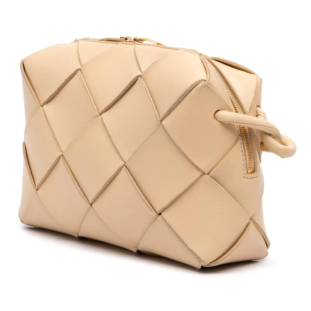 Bottega Veneta Small Lambskin Intreccio Cassette Camera Bag Beige Leather Very good - Back View