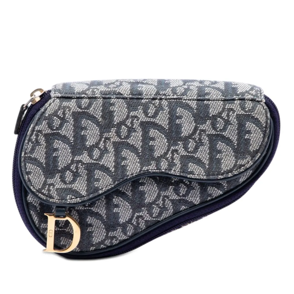 Dior Diorissimo Canvas Saddle Pouch Blue Canvas Good - Front View