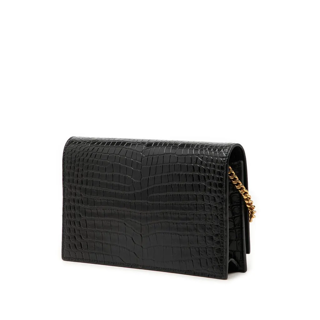 Saint Laurent Small Croc Embossed Leather Monogram Kate Tassel Crossbody Black Leather Very good - Back View