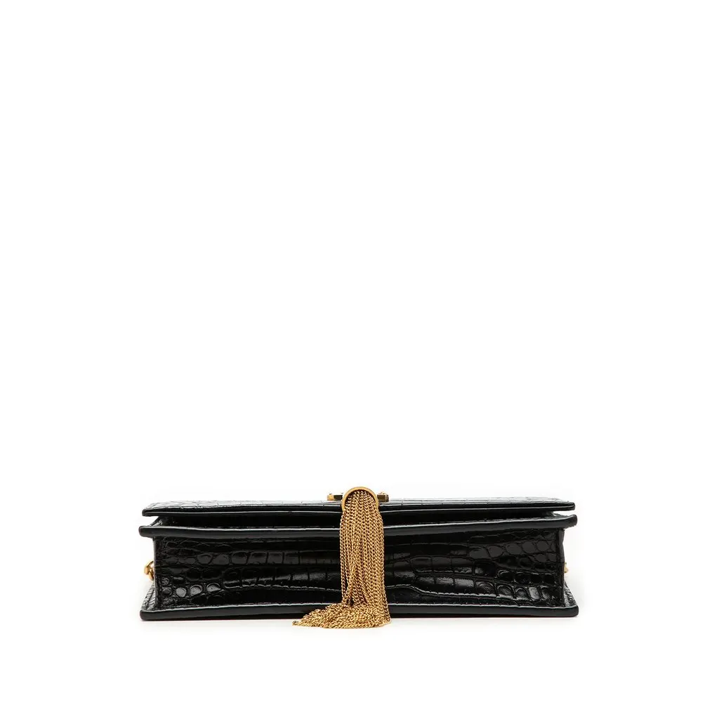Saint Laurent Small Croc Embossed Leather Monogram Kate Tassel Crossbody Black Leather Very good - Inside View