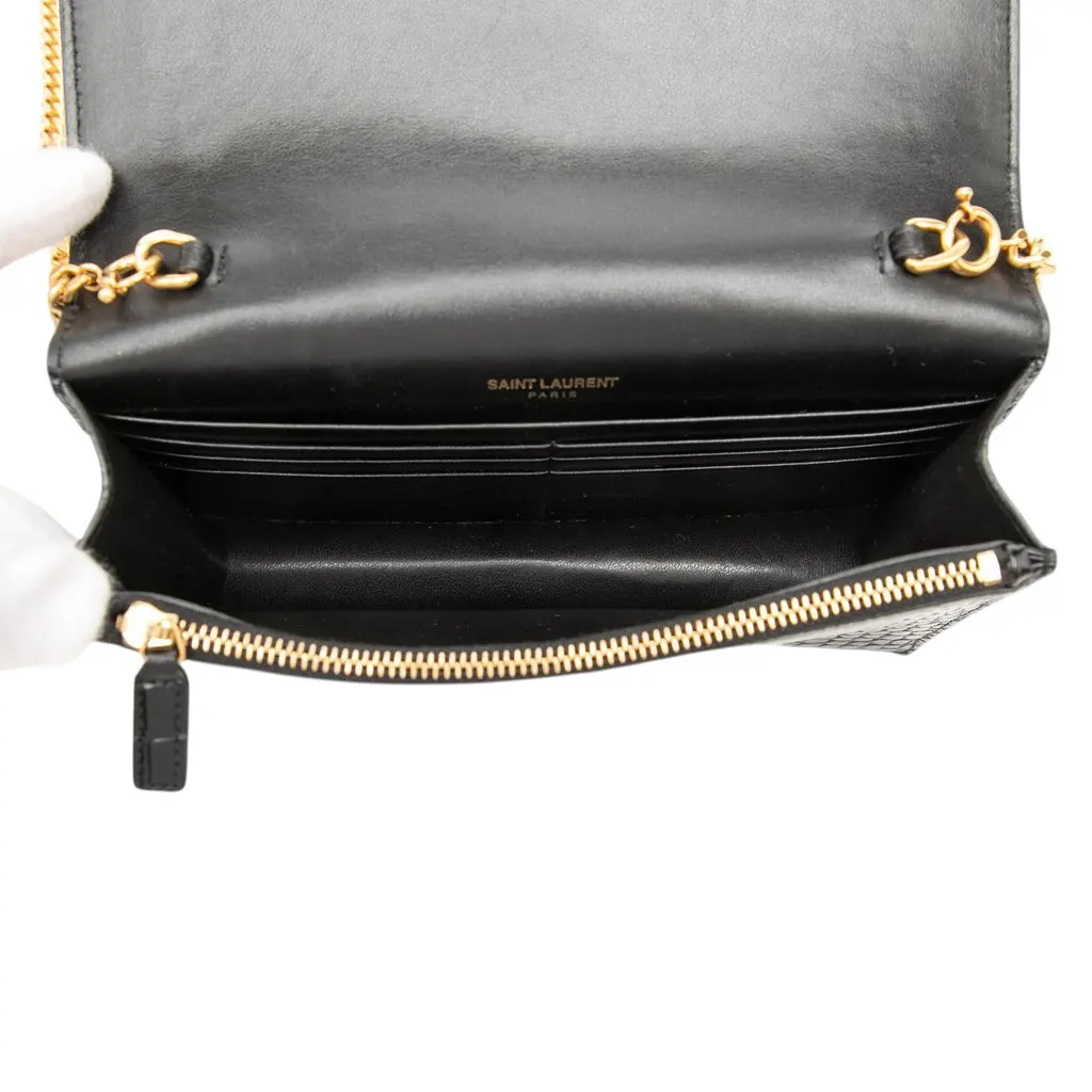Saint Laurent Small Croc Embossed Leather Monogram Kate Tassel Crossbody Black Leather Very good - Model View
