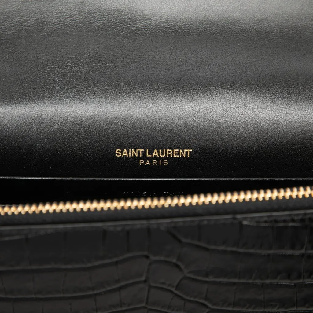 Saint Laurent Small Croc Embossed Leather Monogram Kate Tassel Crossbody Black Leather Very good - Box View