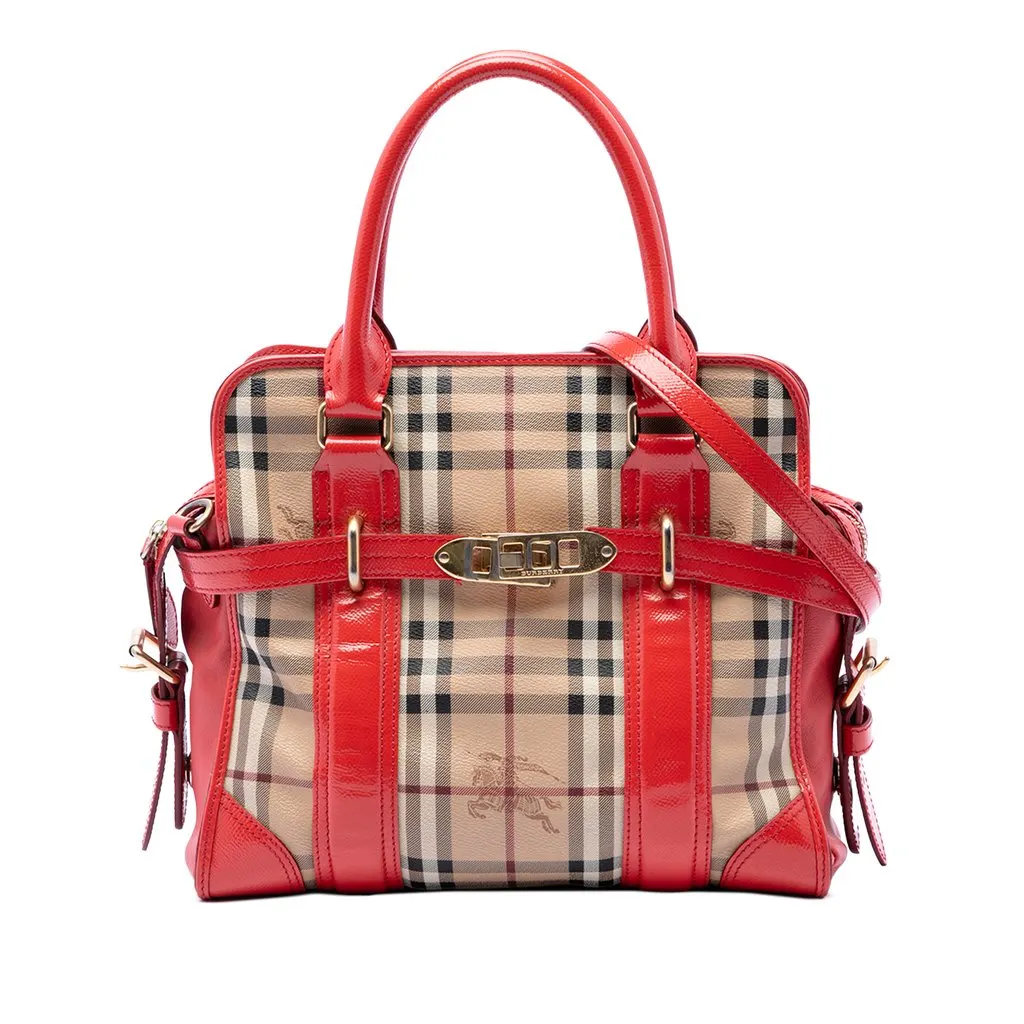Burberry Haymarket Check Coated Canvas Minford Portrait Satchel Beige Very good - Front View