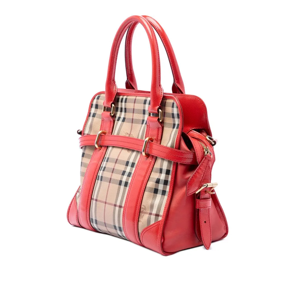 Burberry Haymarket Check Coated Canvas Minford Portrait Satchel Beige Very good - Back View