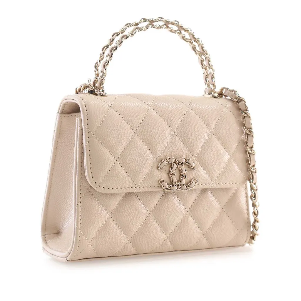 Chanel Nano CC Quilted Caviar Coco Top Handle Bag Brown Leather Very good - Back View