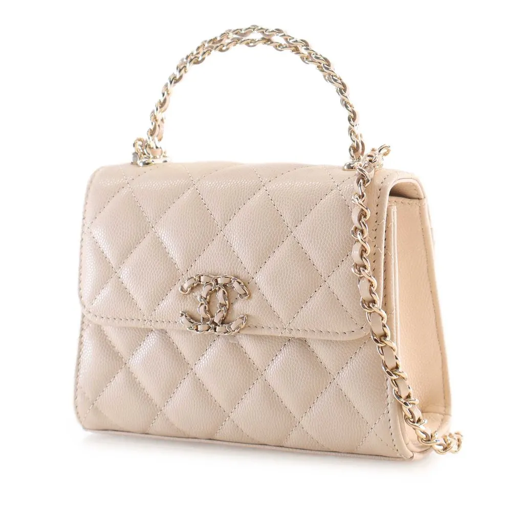 Chanel Nano CC Quilted Caviar Coco Top Handle Bag Brown Leather Very good - Inside View