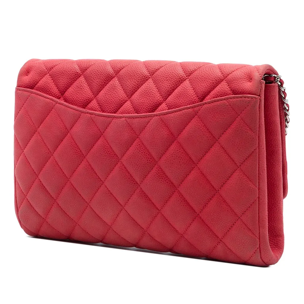 Chanel CC Quilted Caviar Flap Clutch with Chain Red Leather Very good - Back View