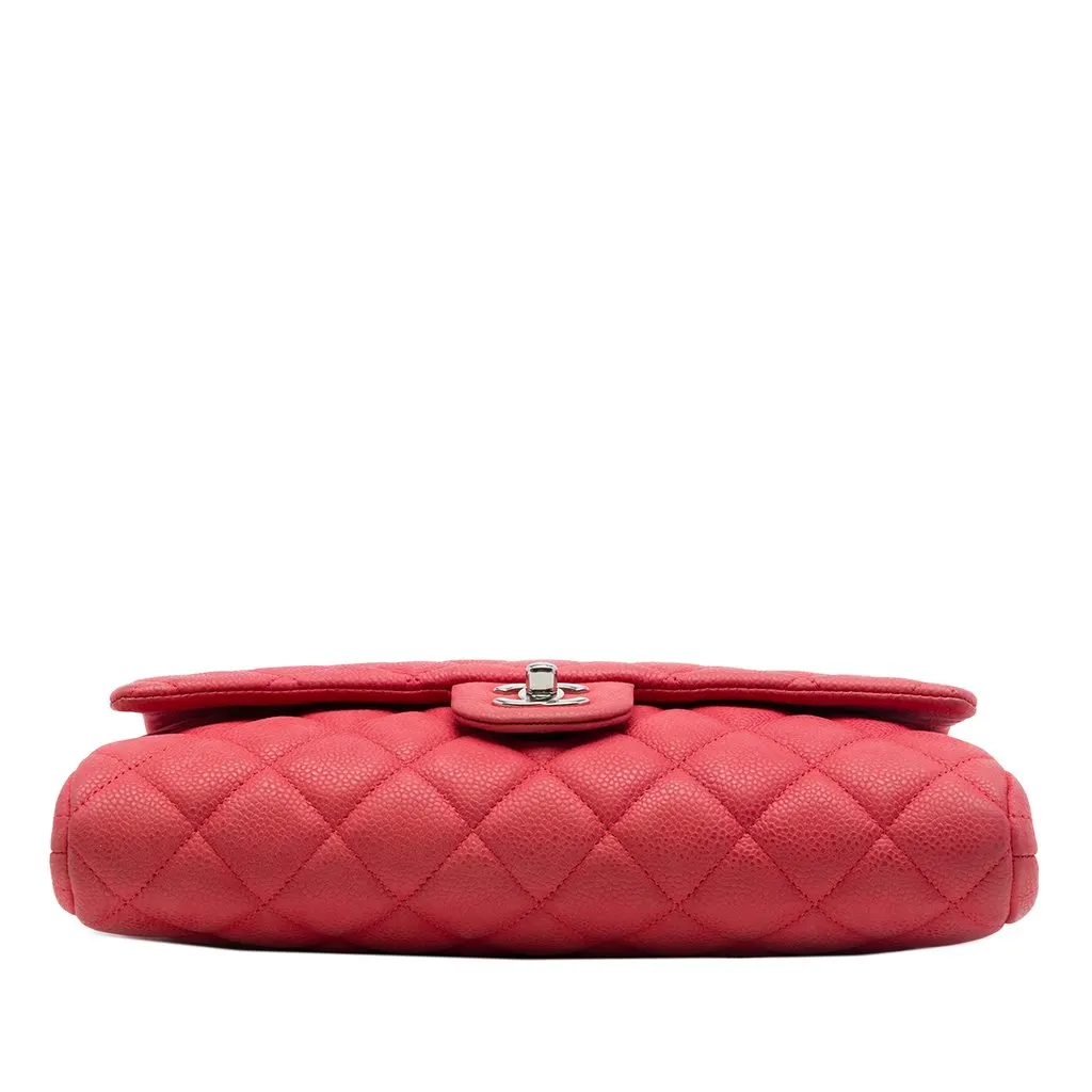 Chanel CC Quilted Caviar Flap Clutch with Chain Red Leather Very good - Inside View