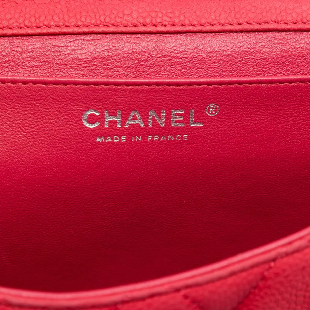 Chanel CC Quilted Caviar Flap Clutch with Chain Red Leather Very good - Box View