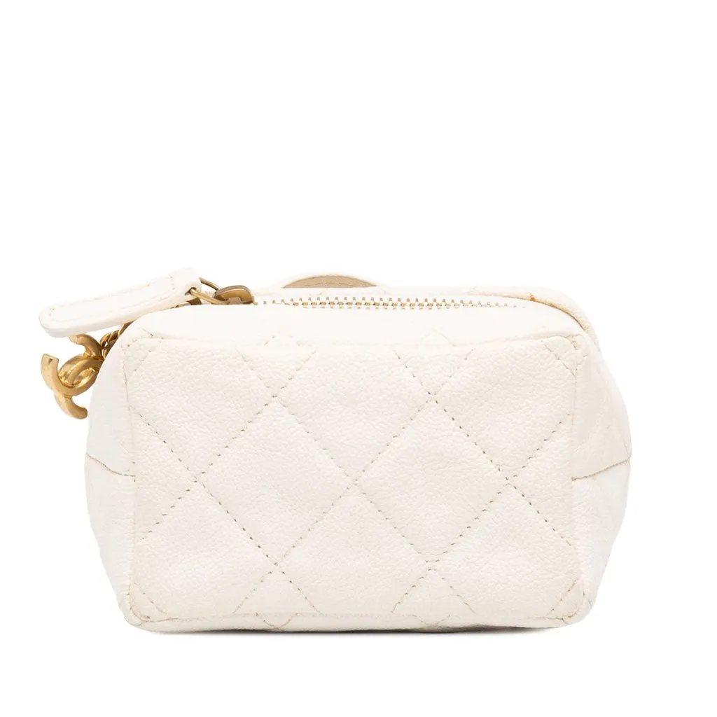 Chanel Mini CC Quilted Caviar Chain Zip Around Vanity Case White Leather Very good - Inside View