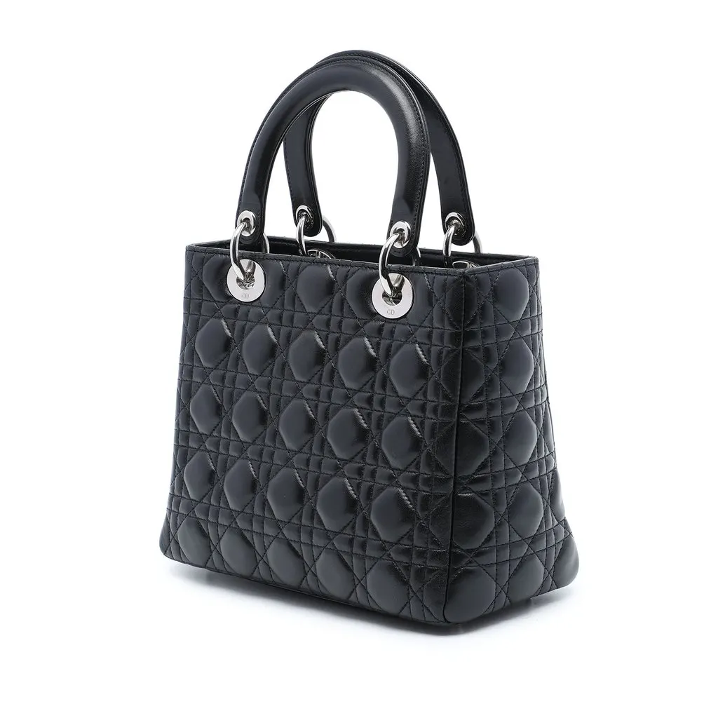 Dior Medium Lambskin Cannage Lady Dior Black Leather Very good - Back View