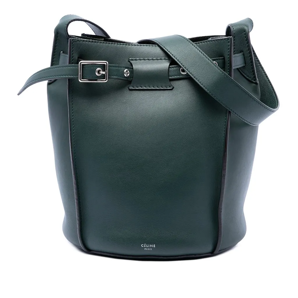 Celine Leather Big Bag Bucket Crossbody Green Leather Very good - Front View