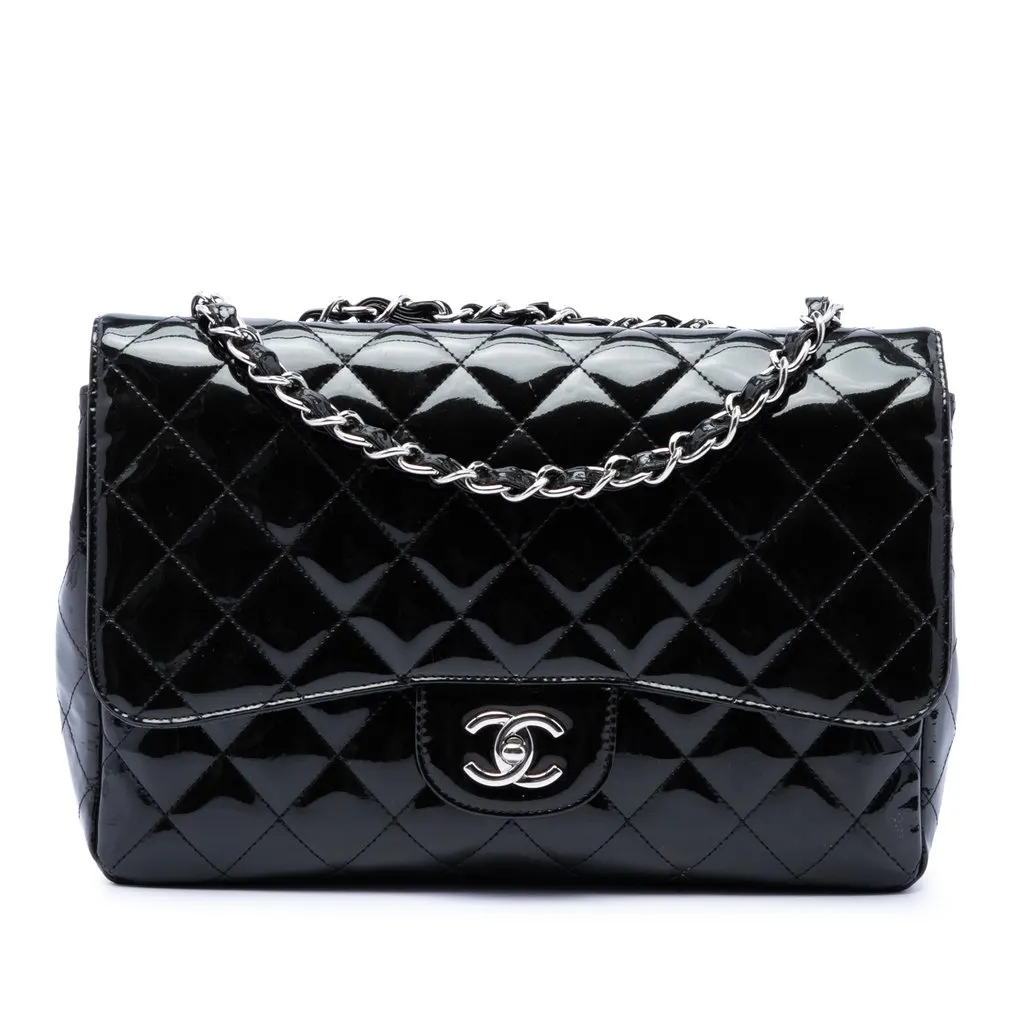 Chanel Jumbo Classic Patent Single Flap Black Leather Very good - Front View