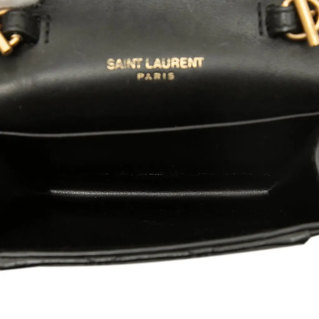 Saint Laurent Micro Quilted Lambskin Monogram Gaby Envelope Chain Crossbody Black Leather Good - Model View