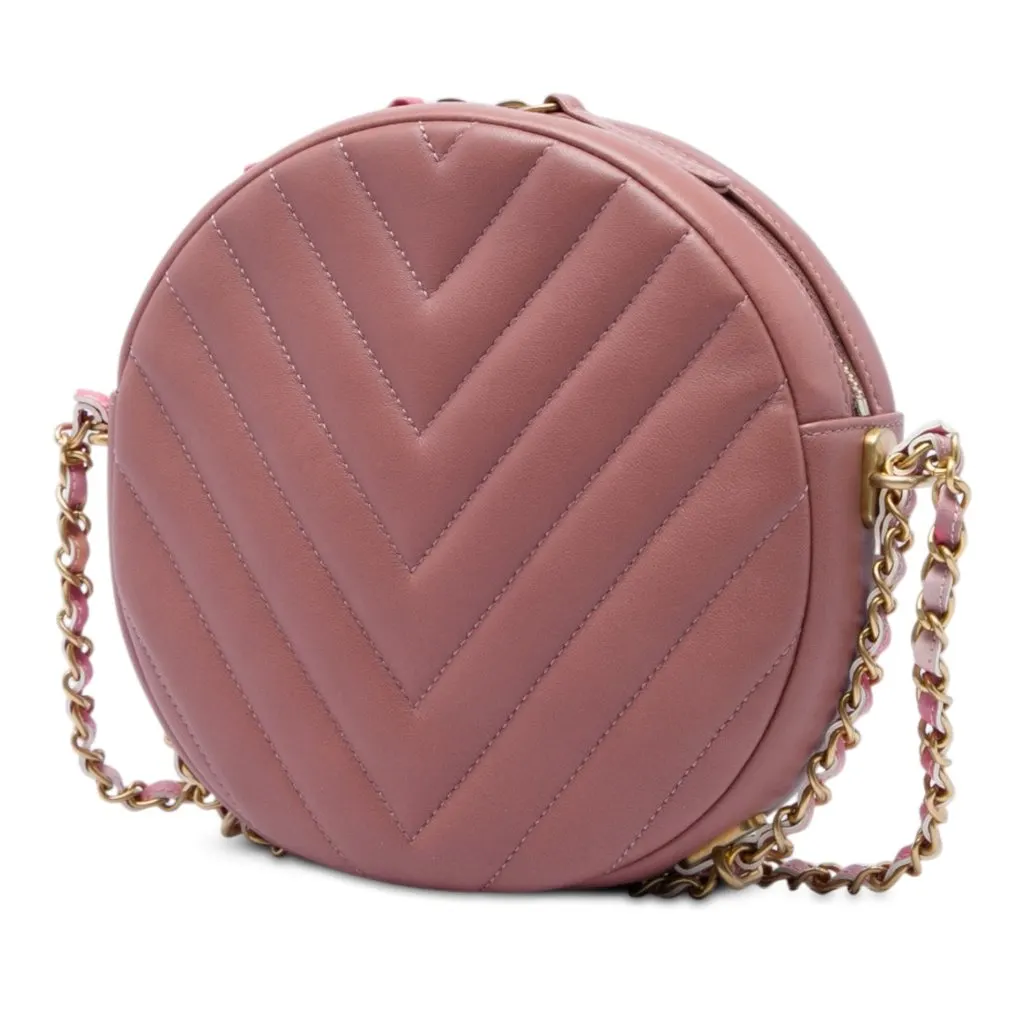 Chanel Chevron Lambskin Round As Earth Crossbody Pink Leather Very good - Back View