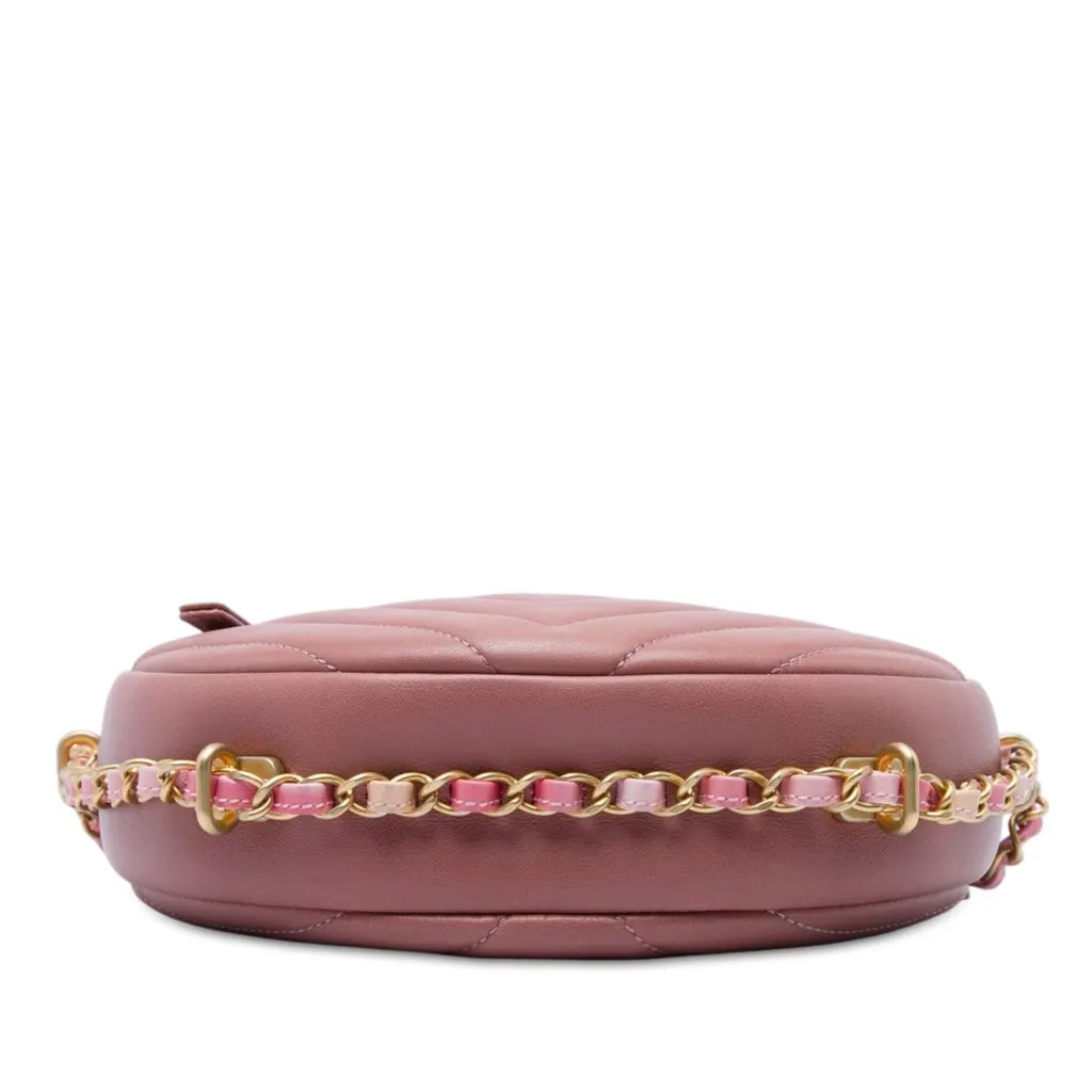 Chanel Chevron Lambskin Round As Earth Crossbody Pink Leather Very good - Inside View