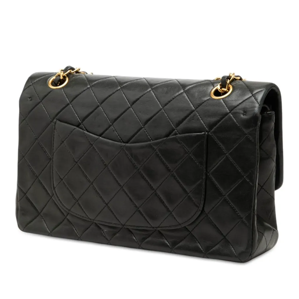 Chanel Medium Classic Lambskin Double Flap Black Leather Very good - Back View