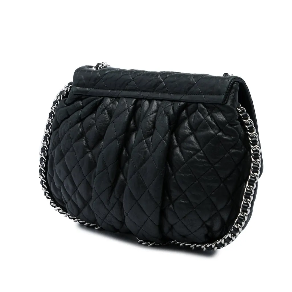 Chanel Large Quilted Washed Lambskin Chain Around Messenger Bag Black Leather Very good - Back View