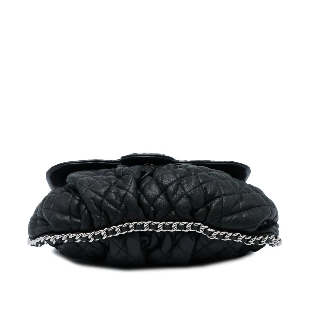 Chanel Large Quilted Washed Lambskin Chain Around Messenger Bag Black Leather Very good - Inside View
